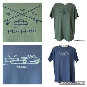 2 Men's Positivitees Fishing T-Shirts XL Blue Green Cotton